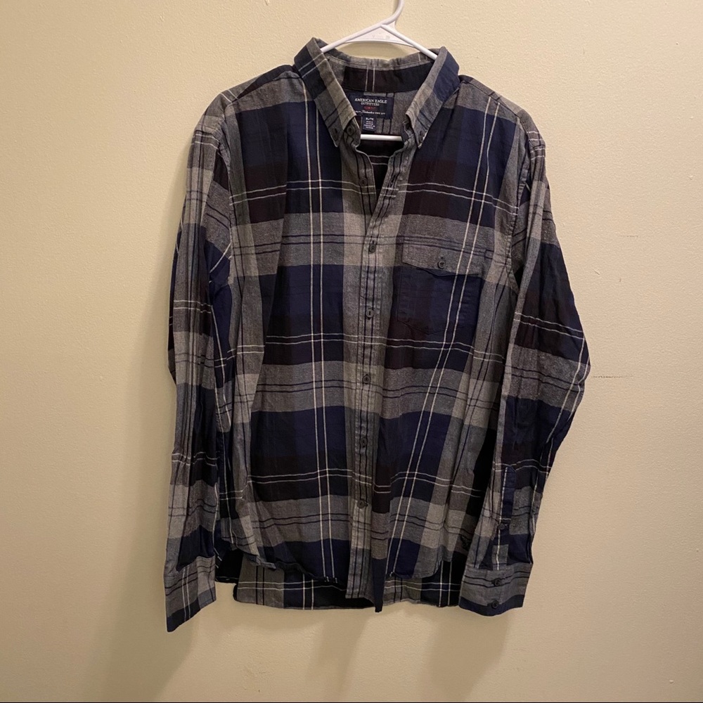 AE American Eagle Blue Shirt Button Down Up XL EUC